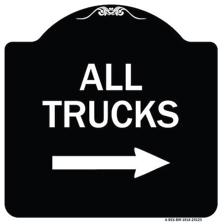 Driveway All Trucks With Right Arrow Heavy-Gauge Aluminum Architectural Sign